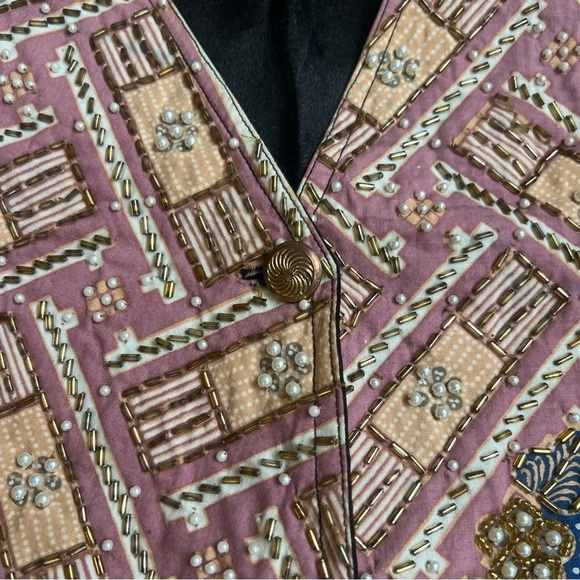 Vintage 90s Bali Chic Beaded Vest Ornamental Fan Pink & Gold One Size - Picture 3 of 5